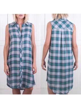 The Laundry Room Sleeveless Plaid Shirt Dress - Teal & Light Blue